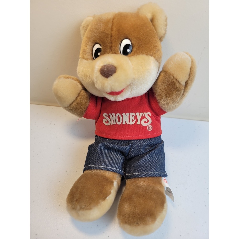 Vintage Shoney's Plush Bear 1999 Restaurant Mascot Toy‎ Red Shirt 11in